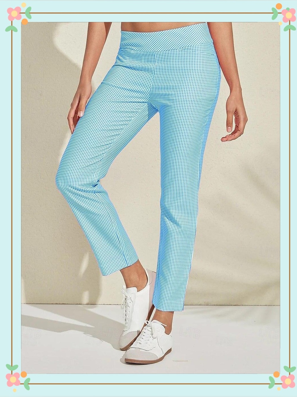 Acegolfs Eagle Performance Pull-On Stretch Ankle Pants 28” Gingham Blue L Golf